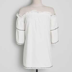 MISA Los Angeles Off Shoulder White Eyelet Dress Boho Resort Style Size Small